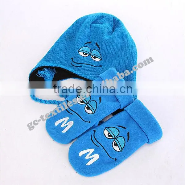 2015 New Product China Manufacturer CUSTOM LOGO OEM Winter Acrylic Baby Cartoon Warm Winter Set Beanie Hat Gloves photo-4