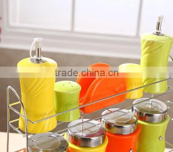 Kitchenware Ceramic Canister Set With Stainless Metal Stand photo-4
