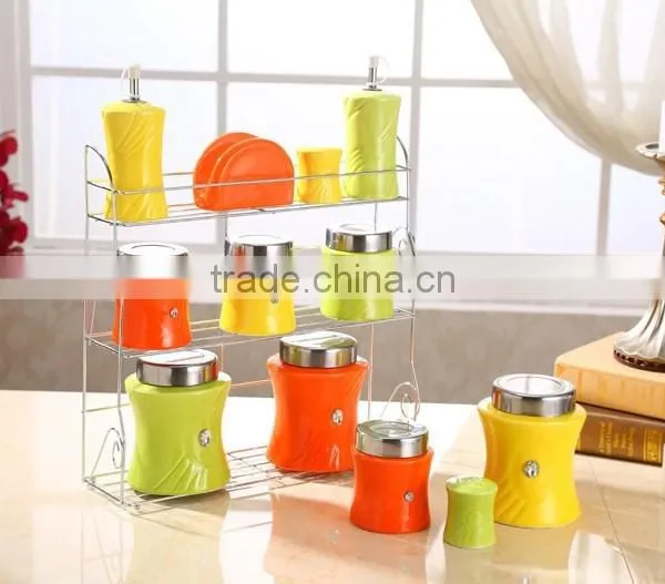 Kitchenware Ceramic Canister Set With Stainless Metal Stand photo-6