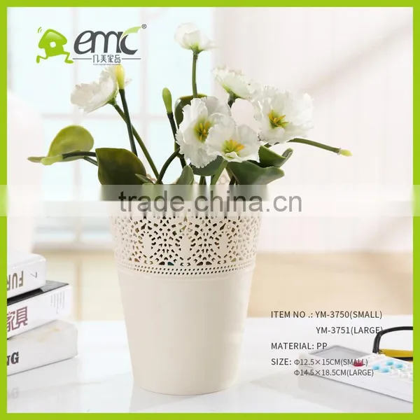 Wholsale Round Plastic Desktop Flower Pot/mini Storage Bucket Lace Hollow Style photo-4