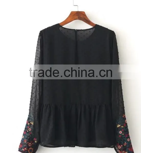 Runwaylover EY2364B Ladies Fashion 2017 Full Embroidery Chiffon Transparent Blouse photo-6
