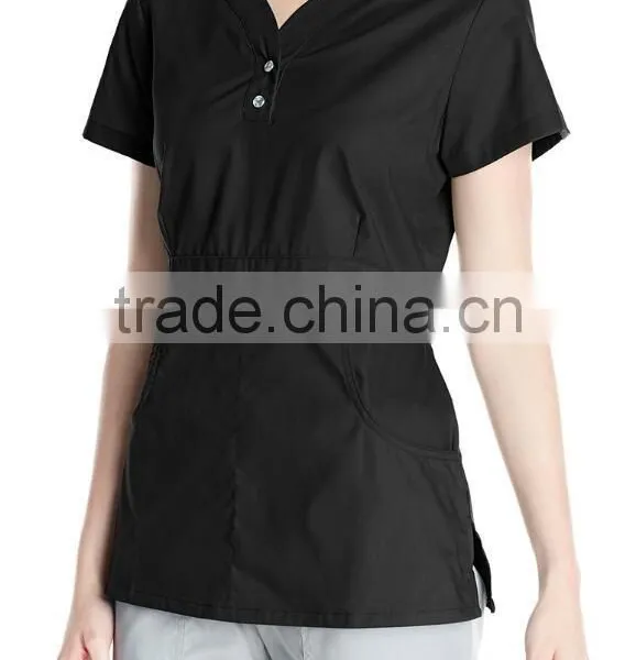 Women's Button-front Scrub Top Longer Length Medical Scrub photo-3