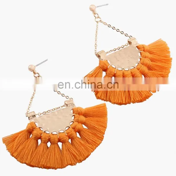 Hot Sales Saffron Fringe Gold Half Circle Fan Pendant Bohemian Earring Boho Jewelry photo-3