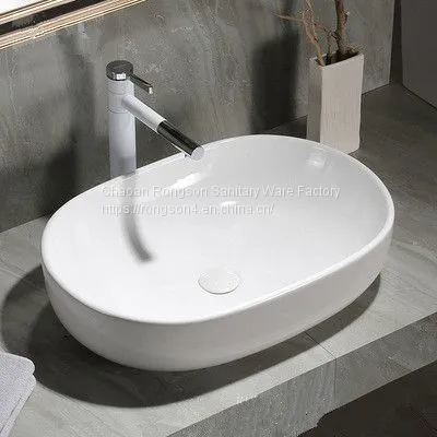 New Design Bathroom Ceramic Washroom Boat Rectangle no Hole Shape Table Top Cheap Hand Washbasin photo-4