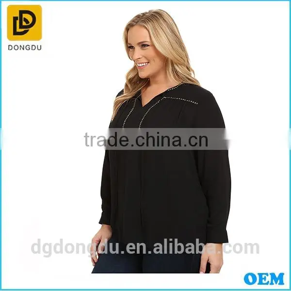 2016 Wholesale Factory Price Clothing Elegant Girls Plus Size Tie- Neck Blouse photo-2