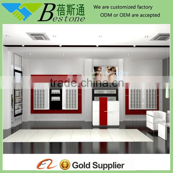 3D rendering wall display cabinet images for optical shop decoration