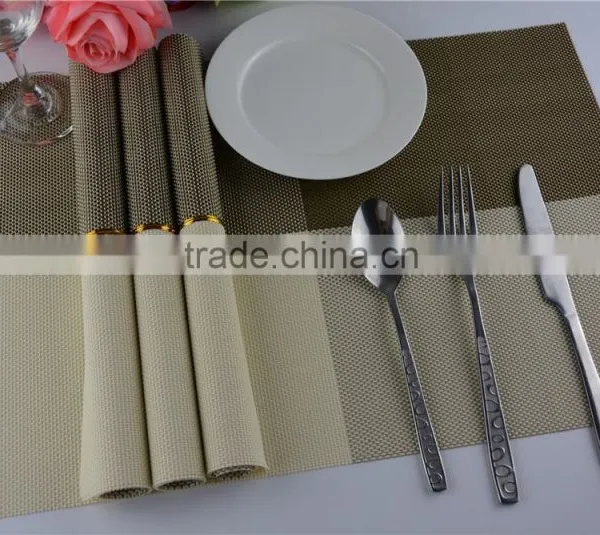2015 New Arrival Gold Color Home Kitchen Dining Placemat Fashion Adiabatic PVC Strip Weave Table Mat photo-5