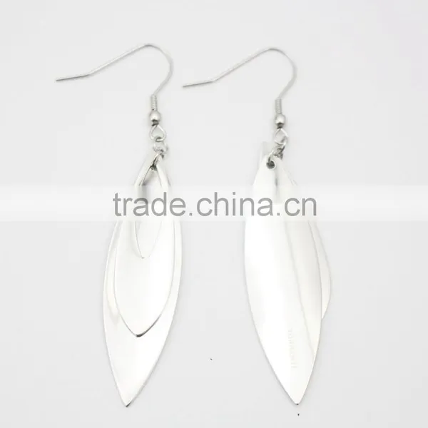 316L Stainless Steel Leaf Shaped Women Silver Double Layer Earring photo-4
