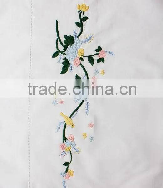 Colorful Flowers and Bird Embroidered Hemstitched Pillowcases, Pure Cotton Pillowcase photo-2