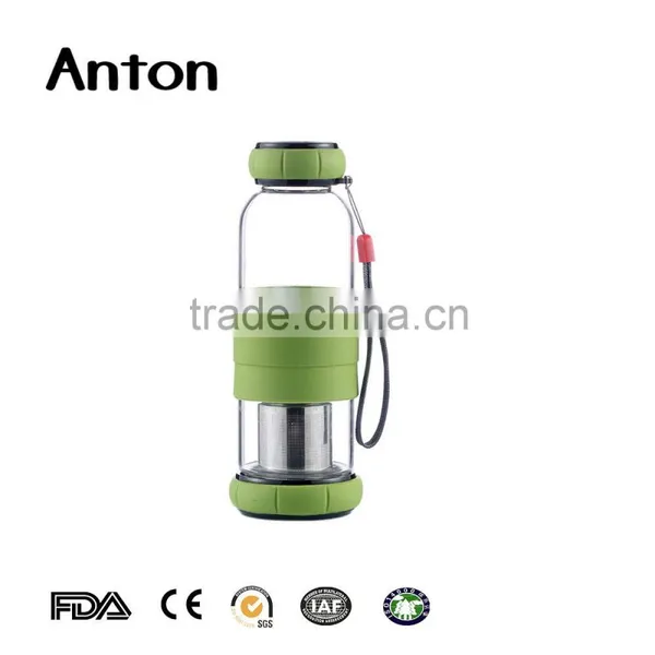 19oz High Glass Water Bottle With Colored Sleeve Uit Infuser Water Bottle BPA Free Water Bottle With Metal Lid photo-2