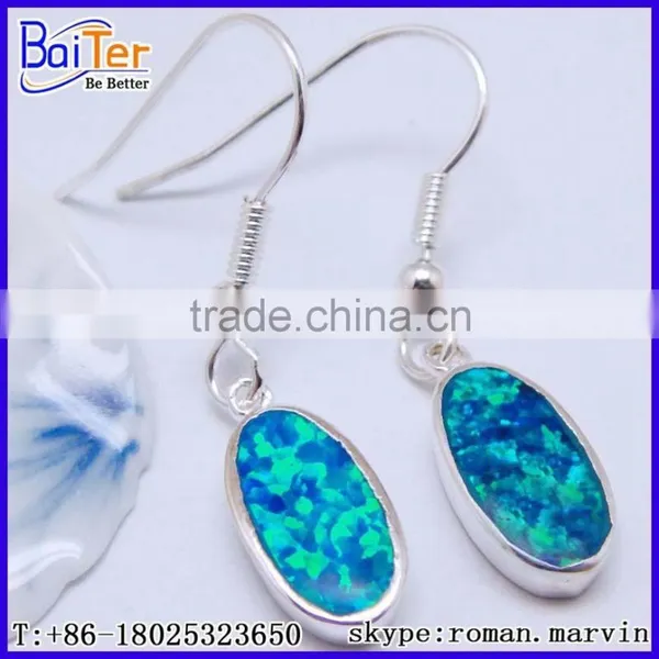 Fashion Created Gemstone 925 Sterling Silver Blue Fire Opal Stud Earring photo-3