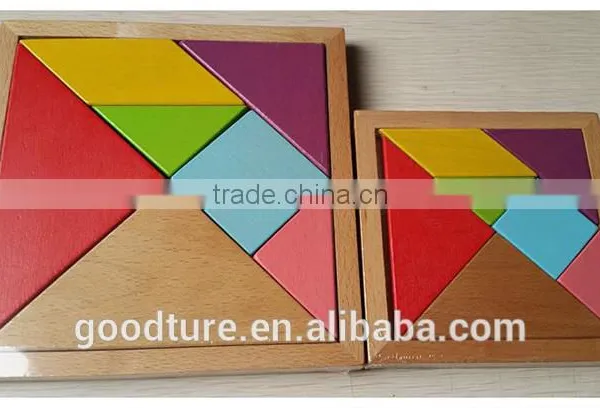 2015 Hot Sale Water Based Painted Colorful Beechwood Tangram