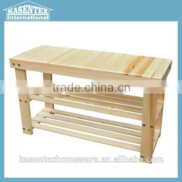 Natural Color Wooden Shoe Changing Bench Layers Shoe Storage Stool