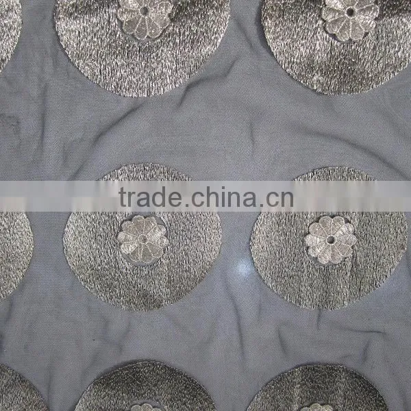 3D Golden Circle Plain Embroidery Organza Fabric