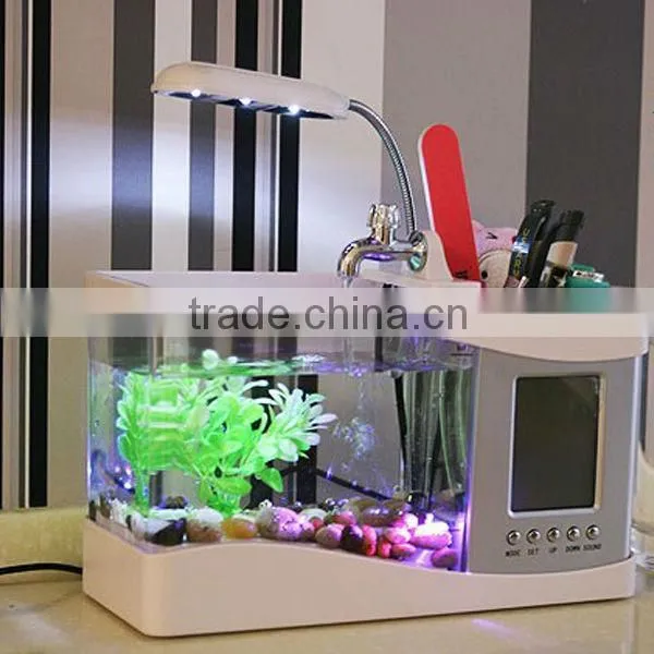 Multifunction Electronic USB Desktop Fish Tank Mini USB Aquarium With Pen Holder