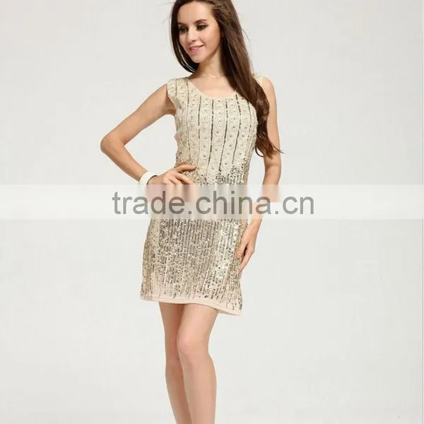 Sequin Dress Fashion Elegant Beige Paillette Sequin Beading Dress Evening Sequin Dress Heavy Beaded Evening Dresses photo-2