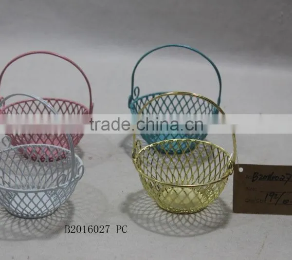 Round Metal Gift Basket With a Handle for Wedding Decoration photo-3