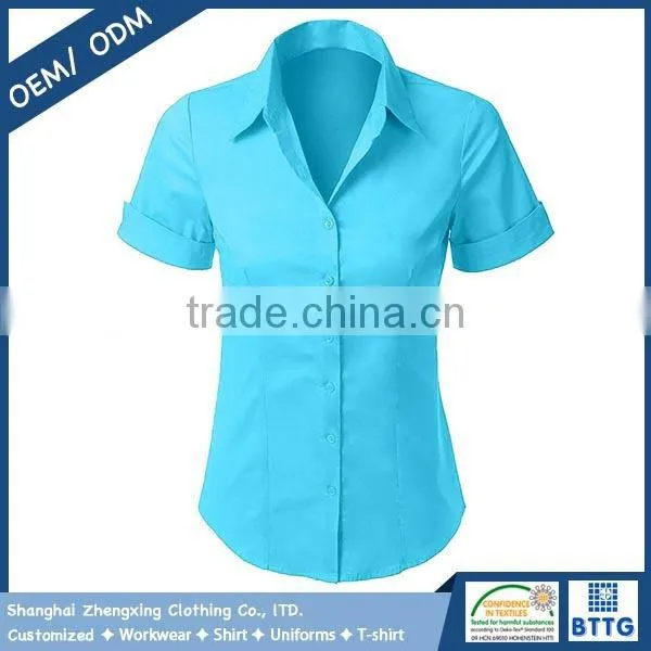 Womens Tailored Short Sleeve Button Down Shirt photo-2