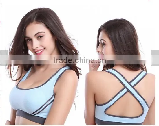 2017 New Style Blue Gym Bra Crossover Straps Back Mature Hot Sexy Women Sport Bra photo-2