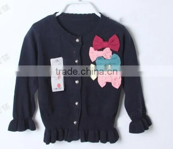 Wholesale Fancy Bows Trims Ruffle Knitted Girls Baby Wool Sweater photo-3