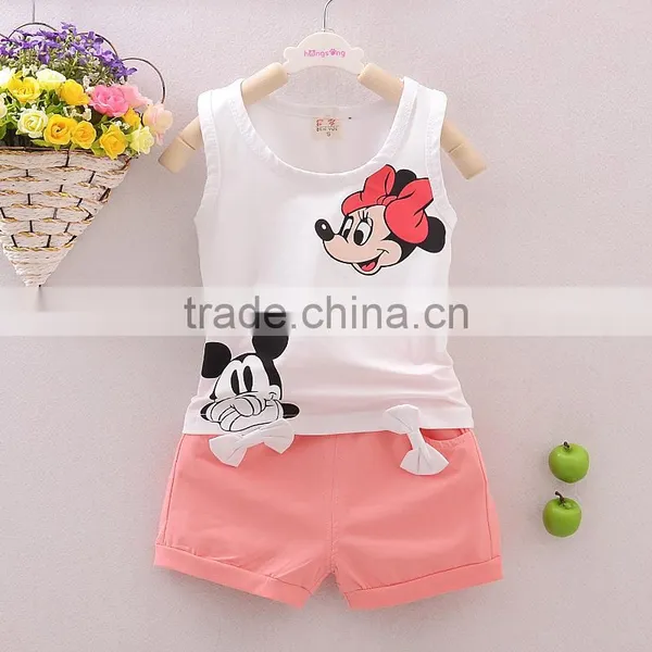Cotton Sleeveless Vest Girl Shorts Suit photo-3