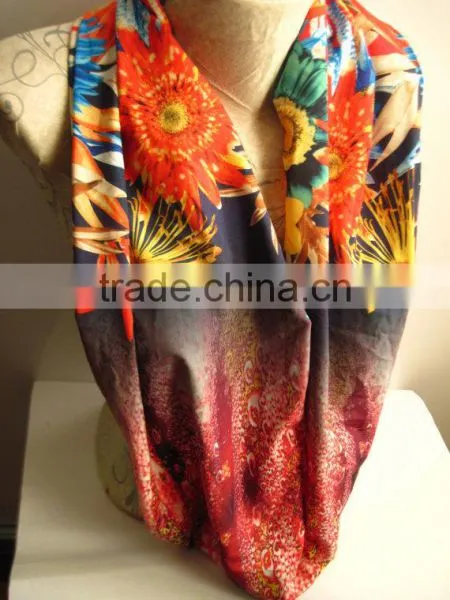 Floral Pattern Scarf , Orange Flower Scarf , Floral Colorful Scarf , photo-3