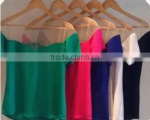 Gauze Stiching Chiffon Short Sleeve Blouse Summer New Design Blouse photo-2