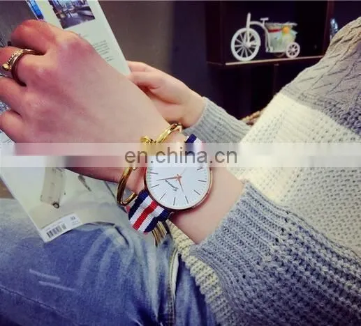Golden Dial Quartz Watches British Retro Casual Canvas Belt Watches photo-4