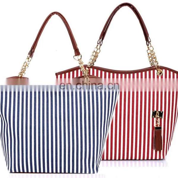 White Black Striped 100% Cotton Canvas Tote Bag Wholesale Custom Canvas Relaxation Handbag