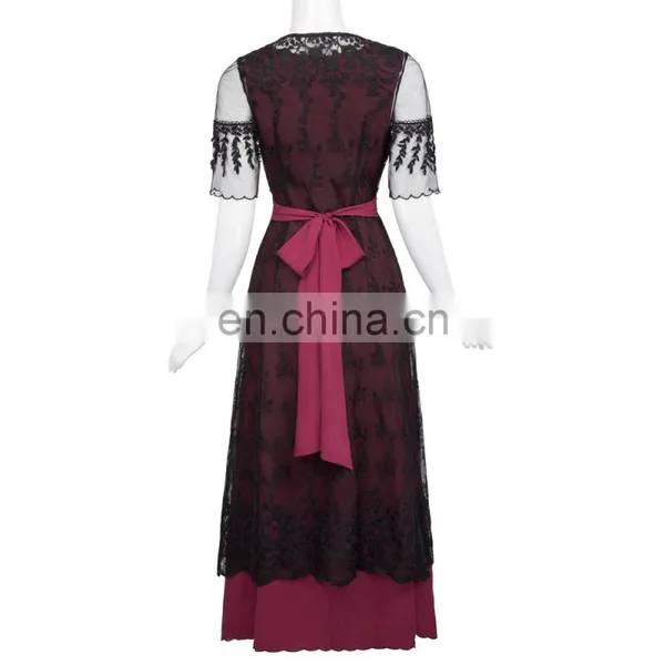 Belle Poque Sexy Women's Retro Vintage Half Sleeve V-Neck Lace Victorian Style Dress BP000247-2 photo-2