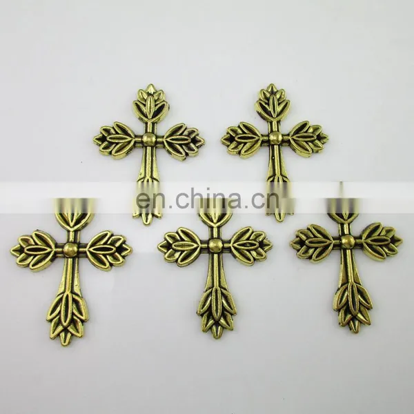 Religious Antique Gold Metal Medal Leaf Cross photo-2