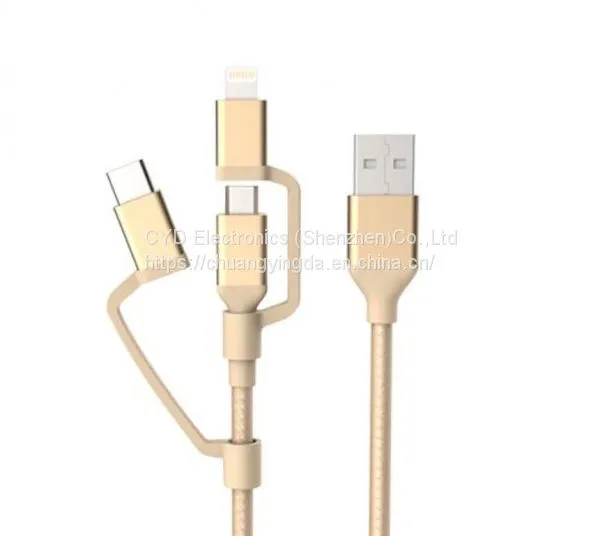 MFi-certified 3-in-1 Cable With Lightning, Type-C, Micro-B for IPhone/iPad/iPod/Samsung