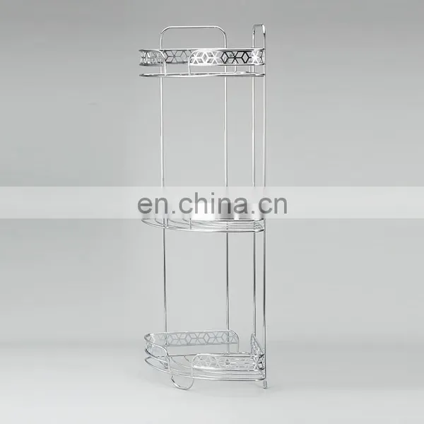 Factory Diamond Series Modern Design Iron Wire 3 Tier Standing Bathroom Storage Caddy Corner Shelf photo-3