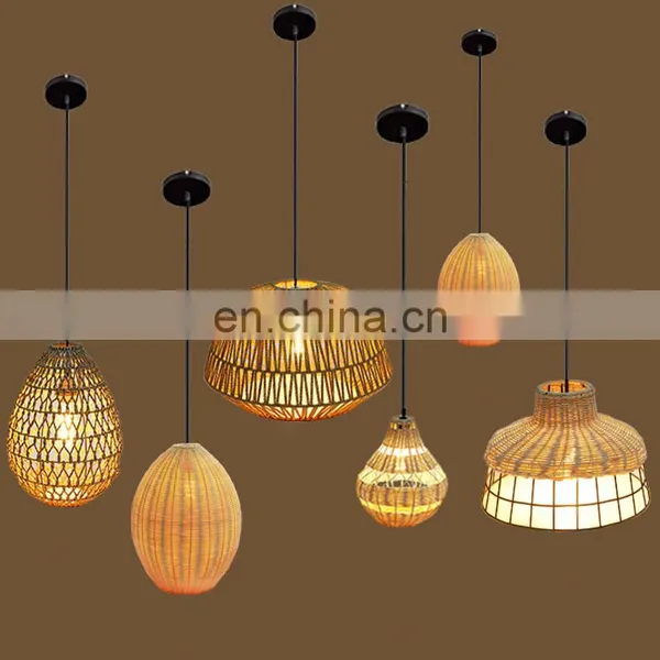 Restaurant Living Led Ceiling Dropping Home Room Decor Lighting Chandelier Decorative Chandeliers Bamboo Rattan Pendant Lights