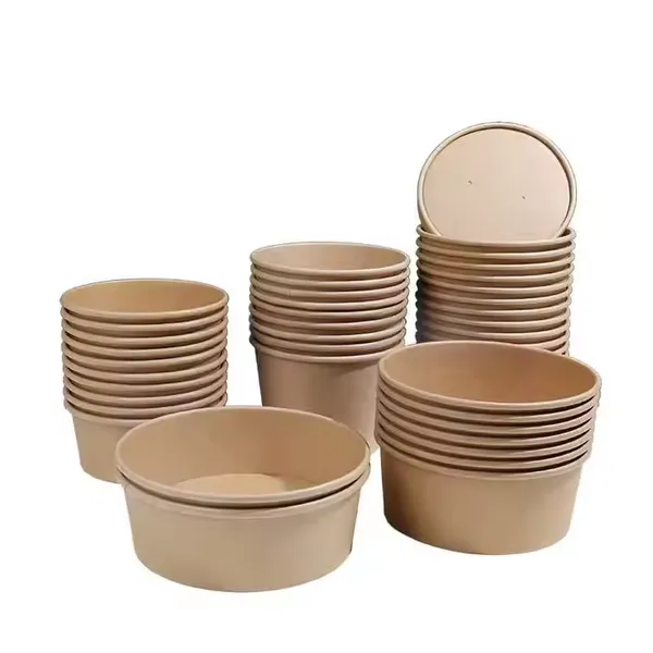 Chinese Factory Supply Logo Disposable Kraft Paper Bowl Large Capacity Paper Bowl Recyclable photo-3