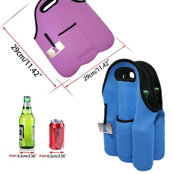 Shockproof Portable Picnic Neoprene Custom 6 Pack Bottle Wine Beer Tote Cooler Carrier Bag photo-3
