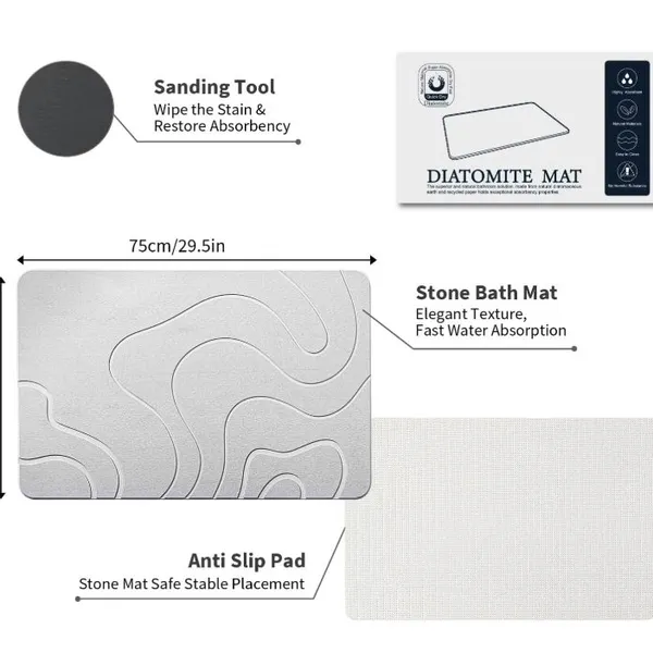Factory Wholesale Quick Drying Diatomite Stone Bath Mat & Coasters for Bathroom, Kitchen, Office photo-5