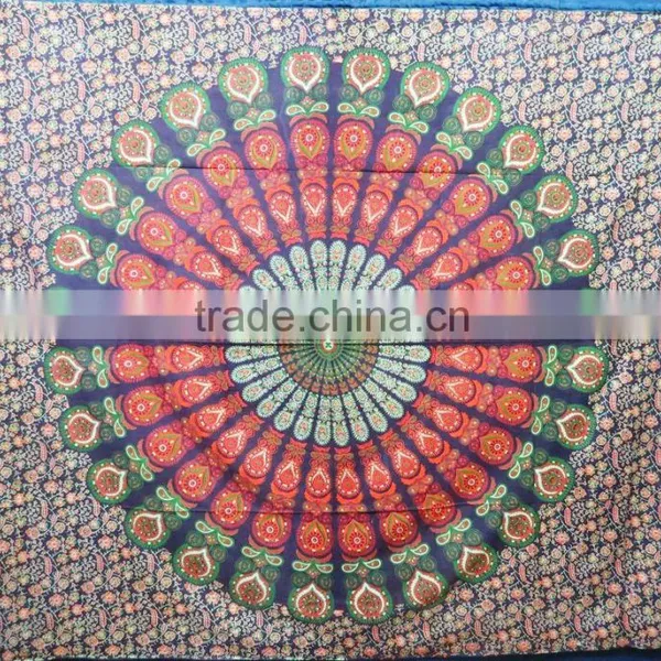 Traditional Bohemian Hippie Cotton Bedsheet Ethnic Beach Throw Custom Printed Mandala Tapestry