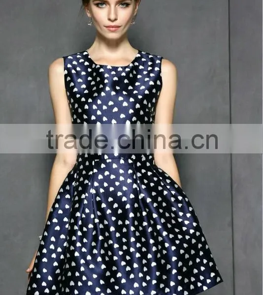 100% Polyester Sleeveless Heart Printed Summer Dress 2014 With Good Lining photo-2