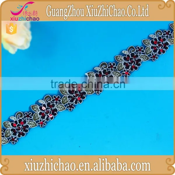 Wholesale Flower Design Cord Embroidery Sequin Lace Trim photo-2