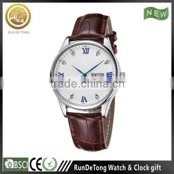 Classic Embossed Pattern Dial Genuine Leather Wrist Watch Men