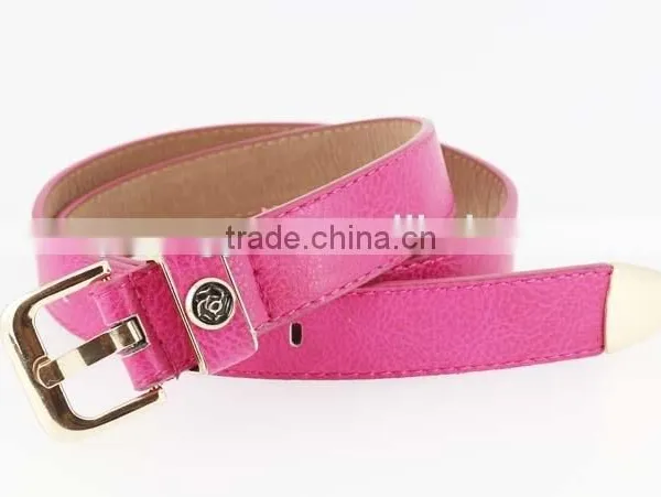 2015 Women's Fashion Pink PU Leather Belts Women With Smooth Gold Buckle Belt photo-6