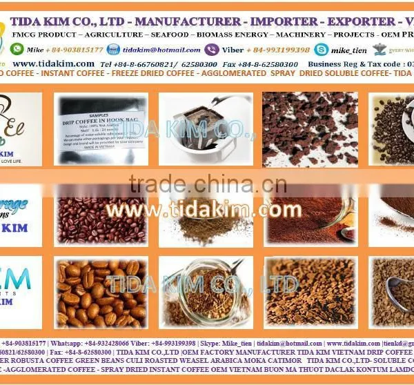 MANUFACTURER ROASTED ARABICA COFFEE - OEM BRANDED NAME -AGGLOMERATED SPRAY FREEZE DRIED INSTANT COFFEE TIDA KIM ROBUSTA photo-2