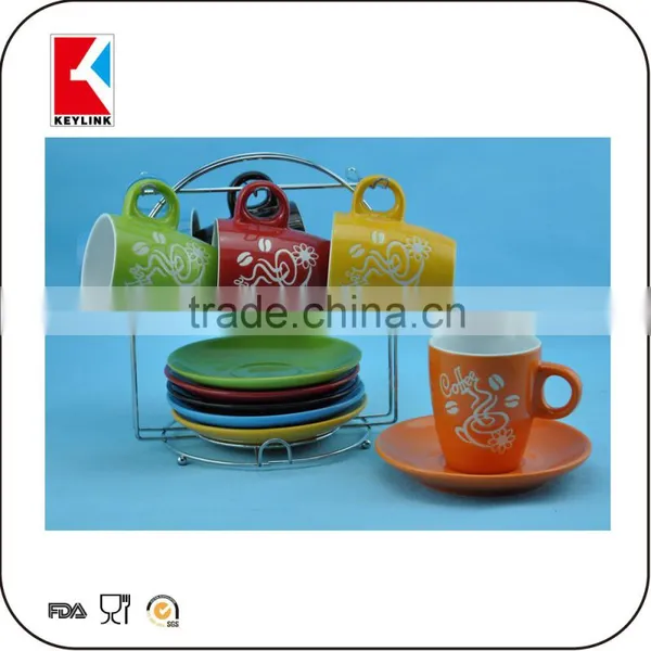 Set of 6 Stoneware Cups Personalized Logo Printed Cup Espresso Cup and Saucer Ceramic photo-3