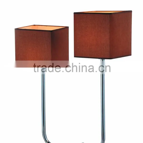 New Design Cross Metal Holder Contracted Hotel Bedroom Table Light Big Brown Fabric Shade Table Light photo-2