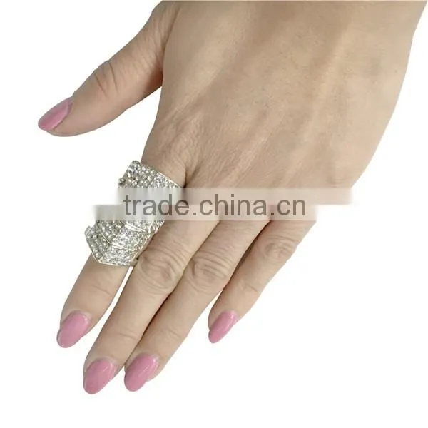 White Gold Plated Vintage Bling Punk Knuckle Rings Beautiful Crystal Women Wedding Finger Ring photo-2