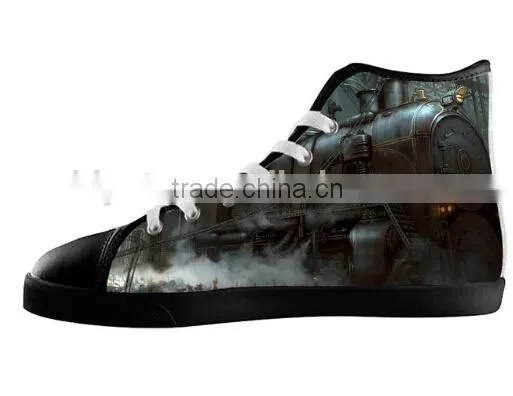 Men's Skull High Top Casual Shoes,Black Lace-up Canvas Sneakers photo-5