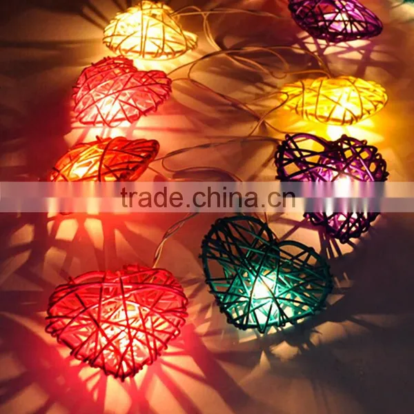 3.4 - 4 Meters Handmade Multicolor Heart Design Rattan Balls String Lights For Decorative Holiday, Party, Wedding, Christmas