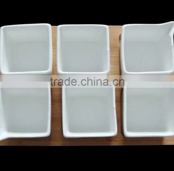 HM0022-8614/8615 Durable Porcelain 2"square Seasoning Cup Set and Wood Tray
