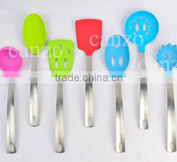 FDA LFGB Certificate Colorful Silicone Kitchen Utensils Set With Stainless Steel Handle 2015 Best Selling Cooking Assessay photo-4